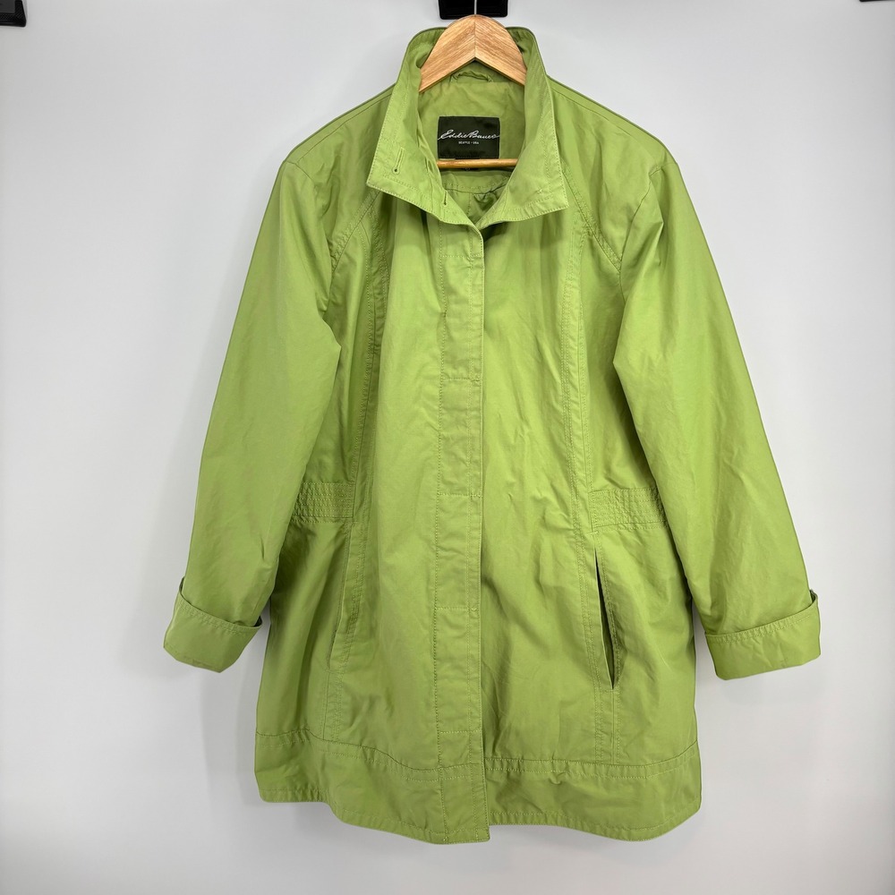 Eddie Bauer Women Lined Lime Green  Trench Coat Rain Jacket Size XXL Spring